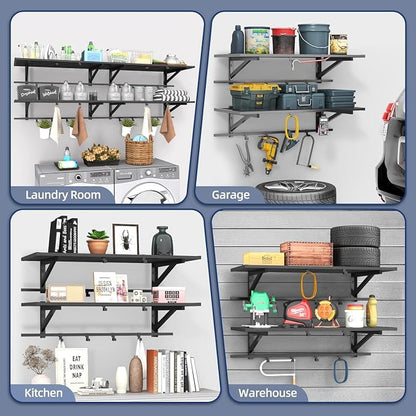 2-Pack 2x4ft Garage Shelving Wall Mounted, Heavy Duty Garage Storage Shelves - Image 8