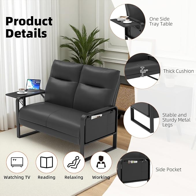 Faux Leather Loveseat, Upholstered Loveseat - Image 8