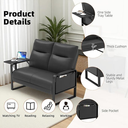 Faux Leather Loveseat, Upholstered Loveseat - Image 8