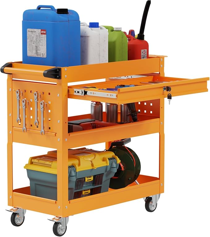 Heavy Duty 3 Tier Tool Cart, Mechanic Metal Rolling Tool Cart by Maemttes