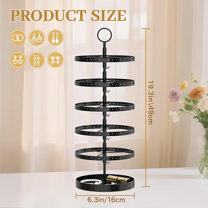 MODOWEY 5 Tiers Rotating Earring Holder Organizer Display, Adjustable Jewelry - Image 3
