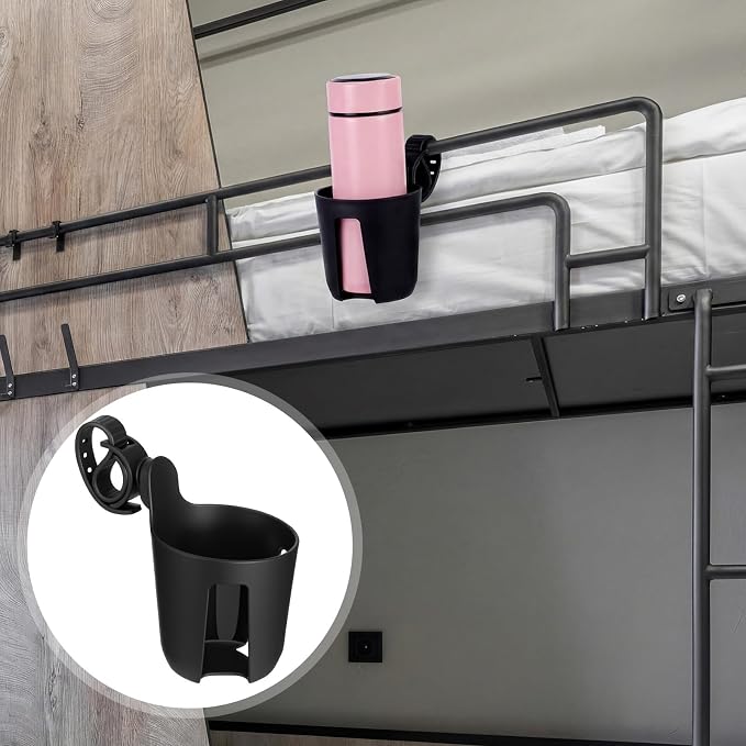 Domensi 2 Pcs Bed Cup Holder Black Plastic Movable Cup Holder - Image 6