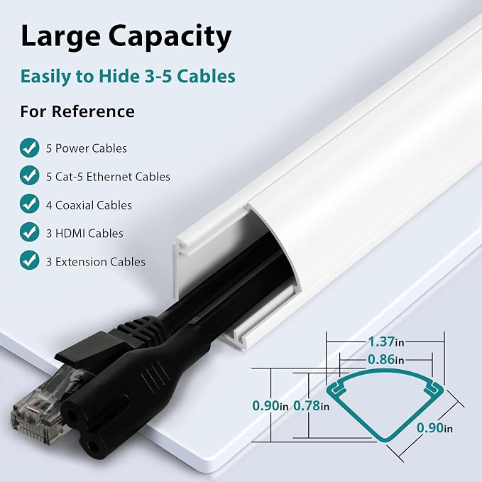 ZhiYo Corner Cable Hider for 3-5 Cords, Wall & Floor Cord Hider 15ft White | 5 - Image 2