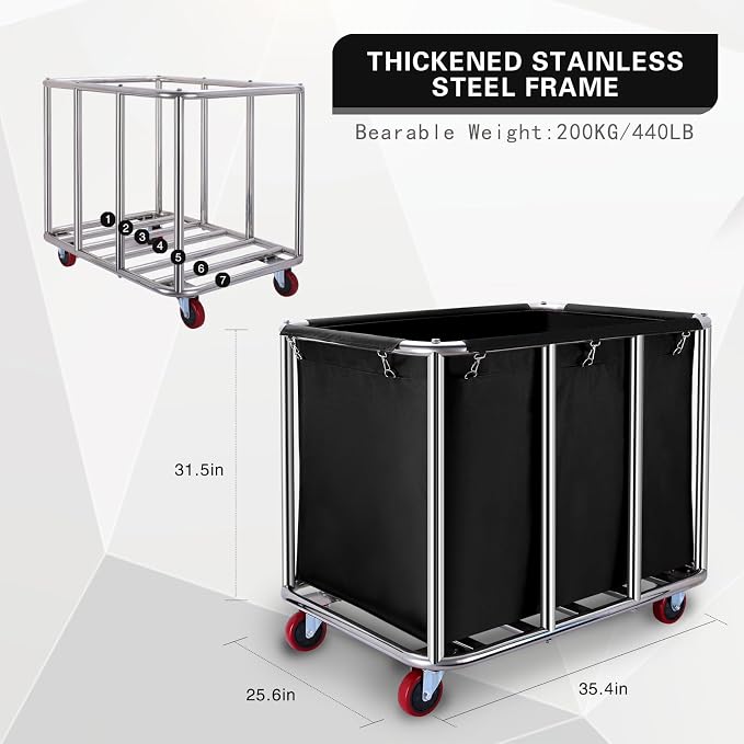Commercial Laundry cart with Wheels, 400L Large Laundry Basket with Wheels - Image 2