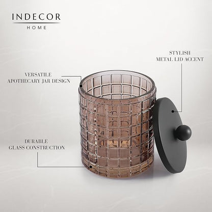 Amber Colored Tranlucent Apothecary Etched Geometric Grid Glass Jar W/Matte - Image 4