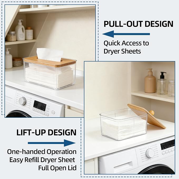 2Pack Dryer Sheet Holder with Bamboo Lid, Acrylic Dryer Sheets Container - Image 2