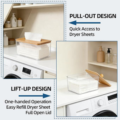 2Pack Dryer Sheet Holder with Bamboo Lid, Acrylic Dryer Sheets Container - Image 2