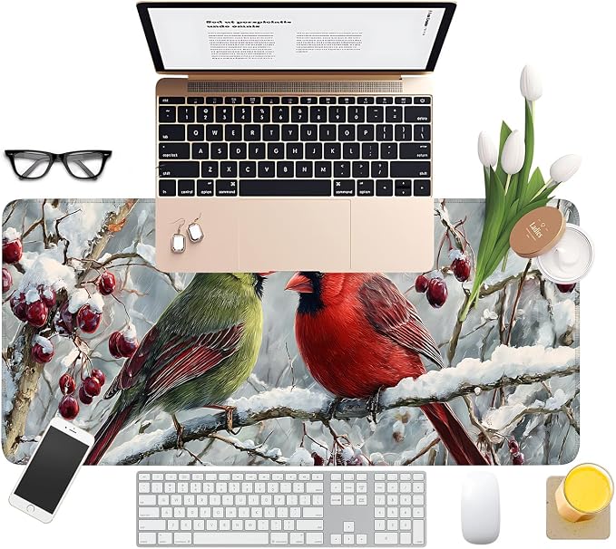 Winter Cardinal Bird Gaming Mouse Pad 31.5"x11.8"Desk Mat Anti-Slip Rubber Base - Image 8