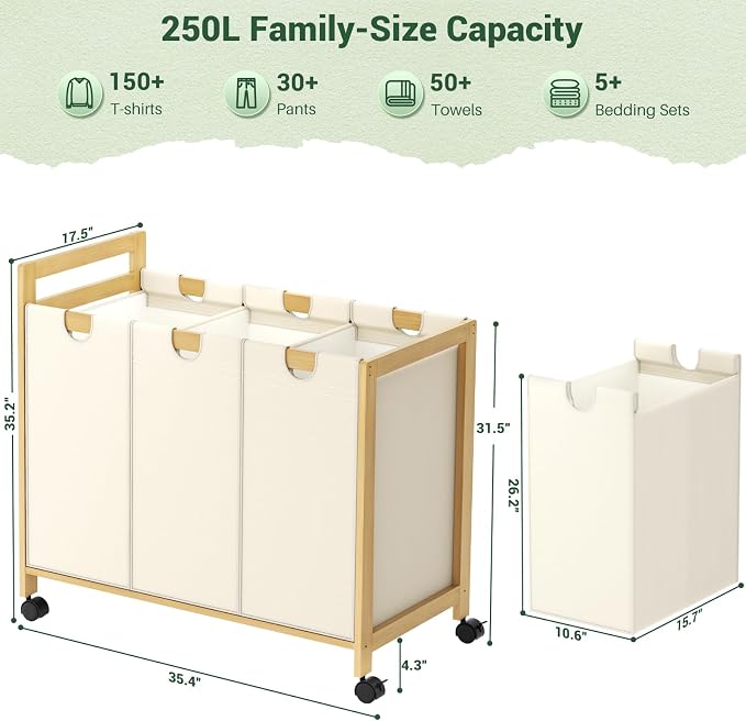 Homykic 250L Laundry Sorter Cart - Image 7