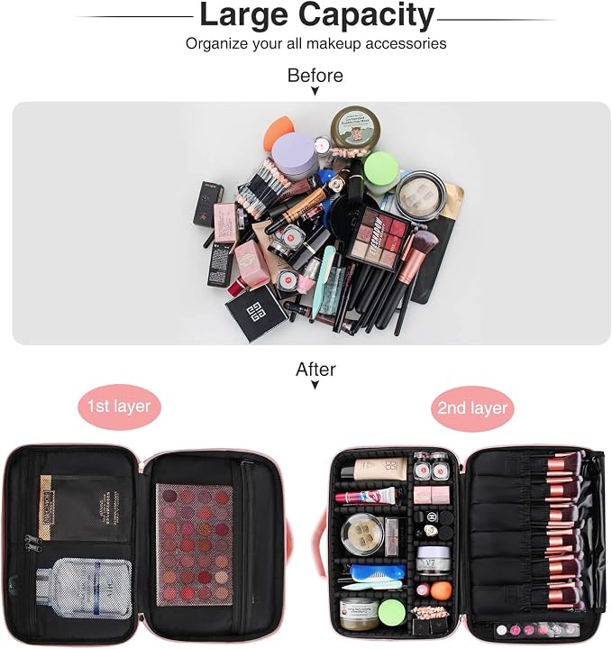 Relavel Makeup Bag Travel Makeup Train Case 13.8 inches Large Cosmetic Case - Image 2