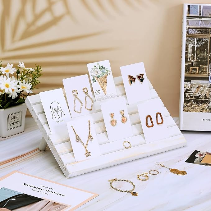 Marsui 62 Pcs Wood Earring Display Stand Earring Card Display 2 Sets of Holder - Image 5