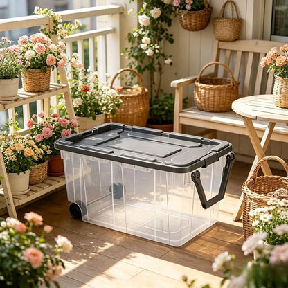 160 Quart Wheeled Stacker, Extra Large Durable Clear Bin, Latch Lid and Pull - Image 5