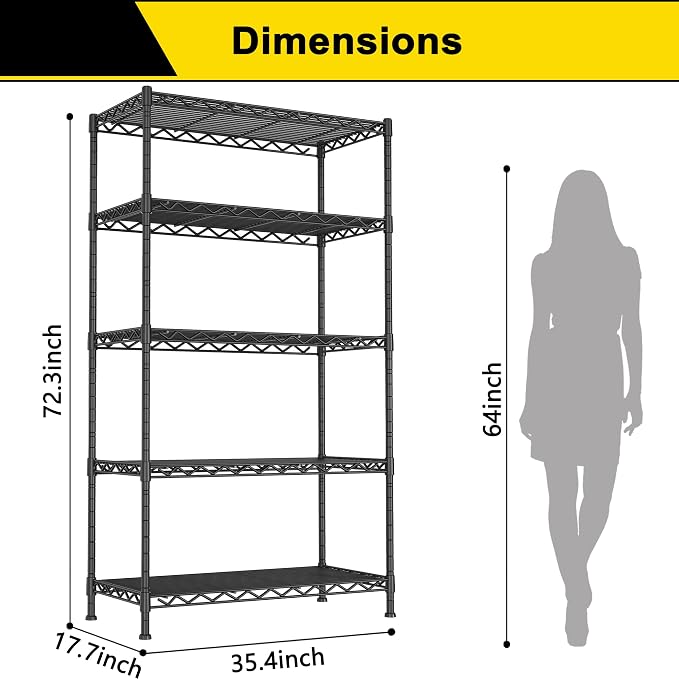 GIOTORENT 5-Wire Garage Shelving Storage Shelves, Kitchen Storage Adjustable - Image 3