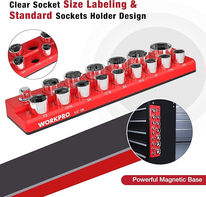 WORKPRO Magnetic Socket Organizer, 1/2-Inch SAE Sockets Holder, Socket Trays - Image 5