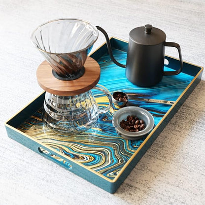 Spsyrine Serving Tray, Marble Decorative Tray Plastic Rectangular Coffee Table - Image 4