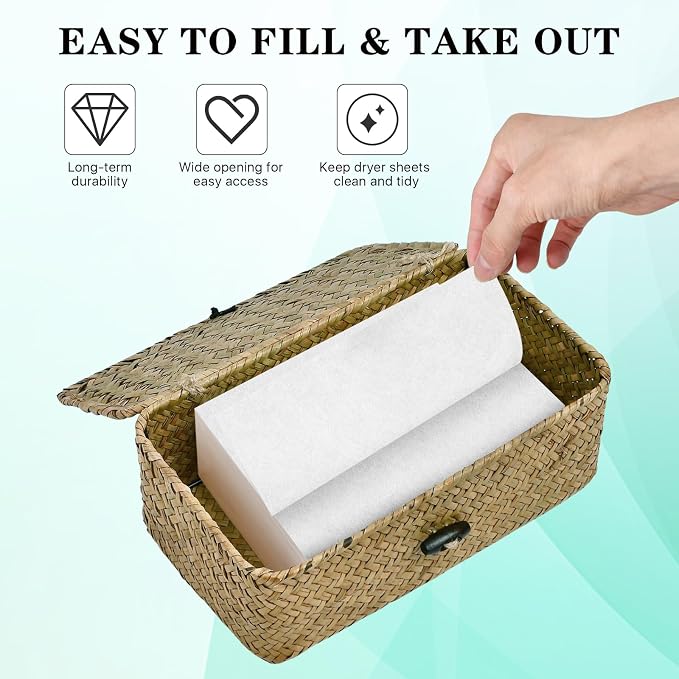 Dryer Sheet Holder, Woven Seagrass Dryer Sheet Container - Image 4