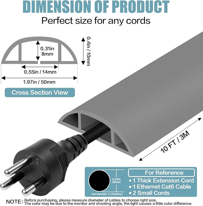 Floor Cord Cover Self Adhesive Cord Hider, 10FT Cable Management, Extension - Image 2