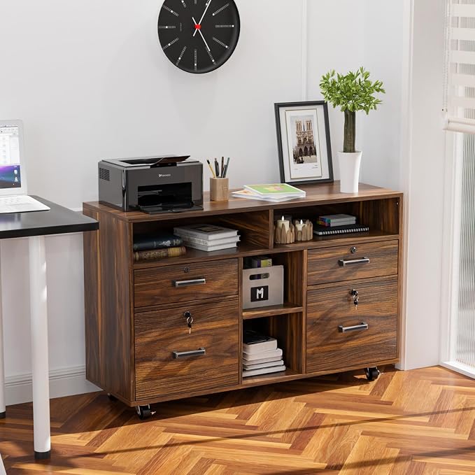VINGLI Dark Brown Wood Lateral File Cabinet - Image 8
