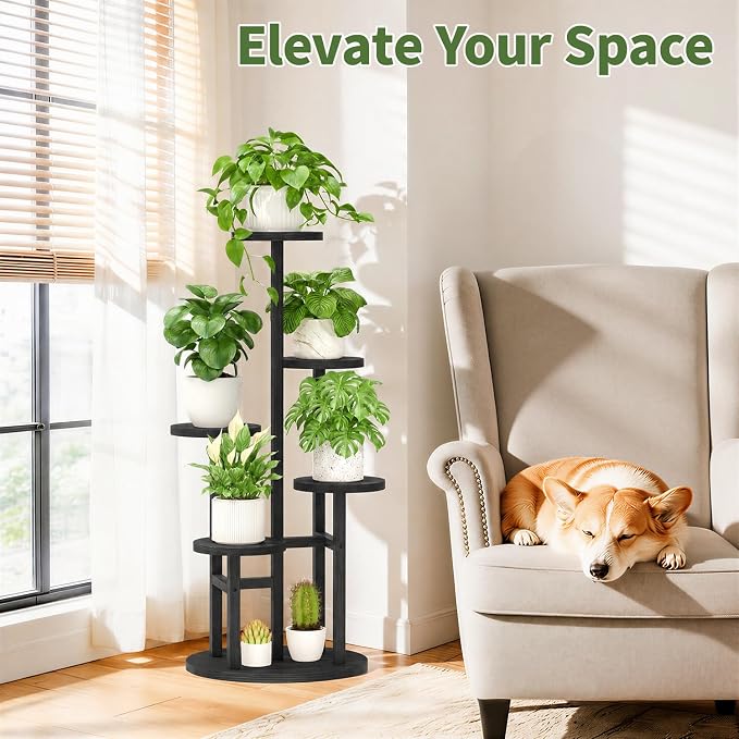 LASZOLA 5 Tiered Wood Plant Stand Indoor Corner, Flower Holder Rack Tall - Image 7