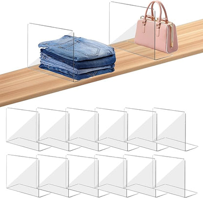 OKPOW Acrylic Shelf Dividers for Closet Organization: 12 Pack Tall Durable by OKPOW