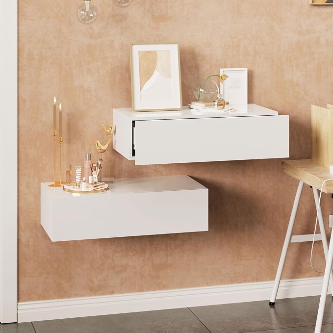 HedoAjim White Modern Floating Wall Mounted Nightstand - Image 6