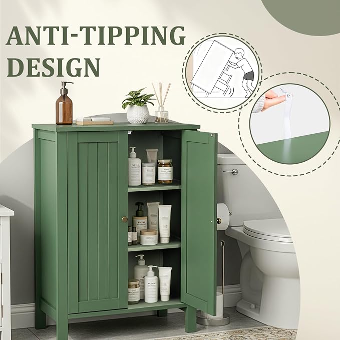 Bonnlo Free Standing Bathroom Cabinet, Sage Green Accent Storage Cabinet - Image 8