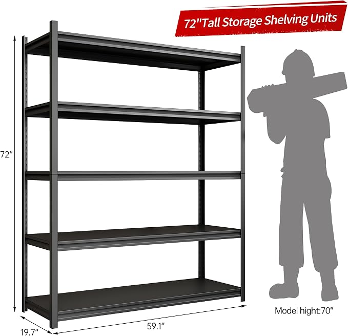 Metal Garage Shelving, Adjustable 5-Tier Heavy Duty Shelving, 3000 LBS Garage - Image 2