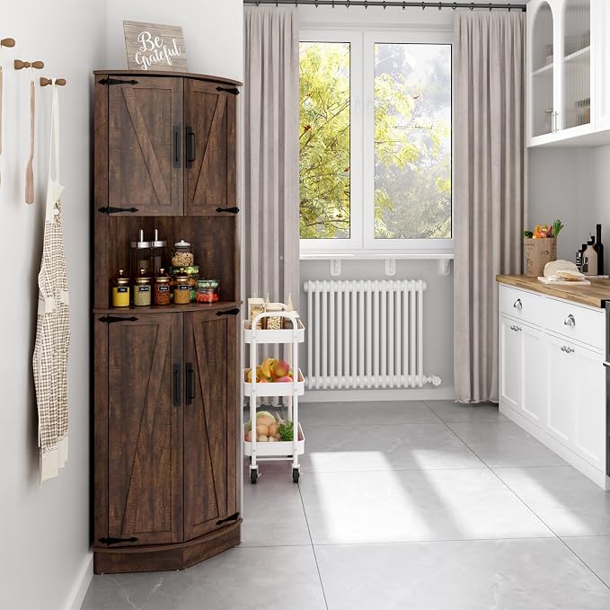 68" Tall Farmhouse Corner Cabinet, Dining Room Storage Cabinet - Image 7