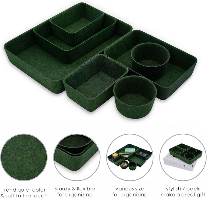 Welaxy Felt Desk Drawer Organizer Trays, 7-Piece Storage Bins - Image 5