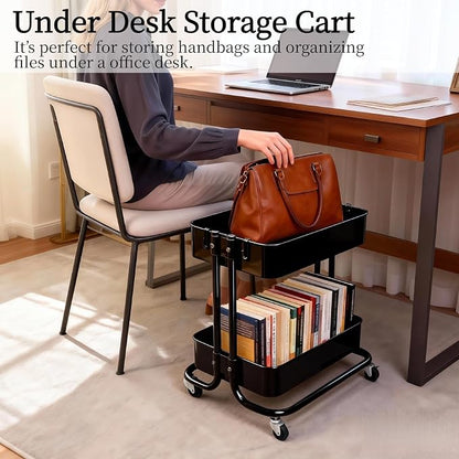 2 Tier Cart with Wheels Heavy Duty Metal Rolling Storage Cart - Image 2