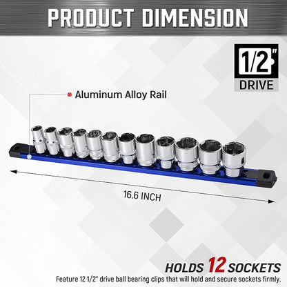 ALOANES 1/2-Inch Drive Magnetic Socket Organizer, Heavy Duty Aluminum Socket - Image 2