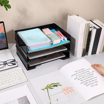 DoubleFill 4 Pcs Stackable Letter Tray Rectangular Plastic Desk Organizer 13 x - Image 7