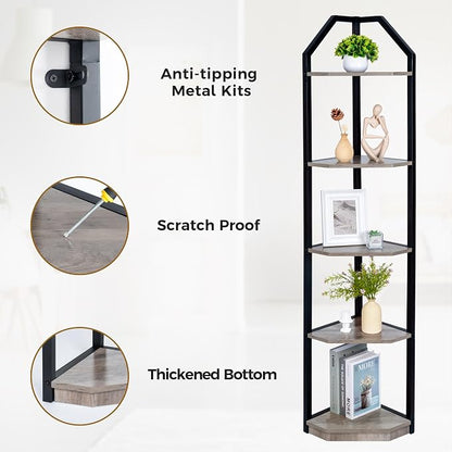 Fun Memories 5 Tier Corner Shelf, 70” Corner Shelf Stand, Corner Bookshelf - Image 4