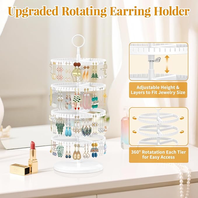 EsLuker.ly Earring Holder Organizer Rotating Stud Display Tree Rack, 4 Tier | - Image 2