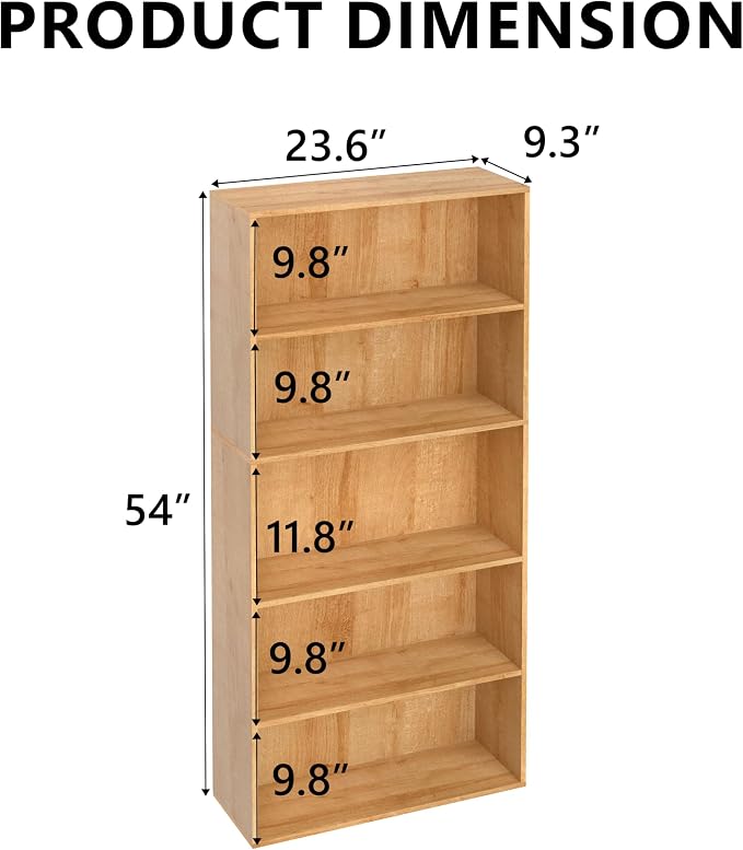 5 Tier Book Shelf, Wooden 5 Cube Storage Organizer, 5 Tier Low Bookcase Storage - Image 3