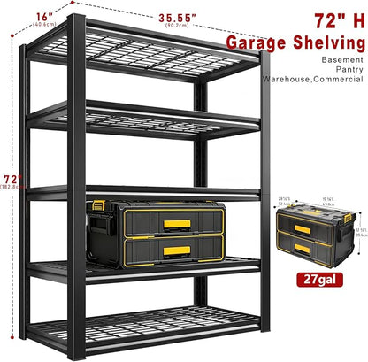 72H Storage Shelves Heavy Duty, 2800 LBS Garage Storage Shelves, 5-Tier - Image 3