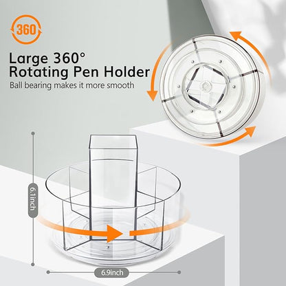 Rotating Pencil Holder for Desk, 5 Slots 360-Degree Spinning Acrylic Pen Holder - Image 2