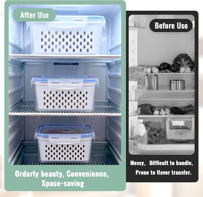 3 PCS Fruit Storage Containers for Fridge Food Berry Storage Container Set - Image 7