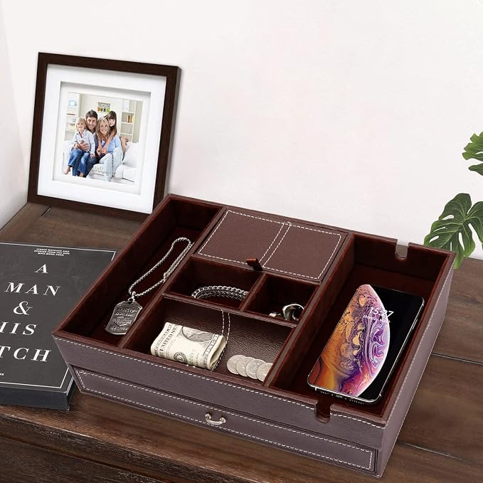 Baoyun Valet Tray for Men, 2 Layers Nightstand Organizers for Men and Women - Image 8