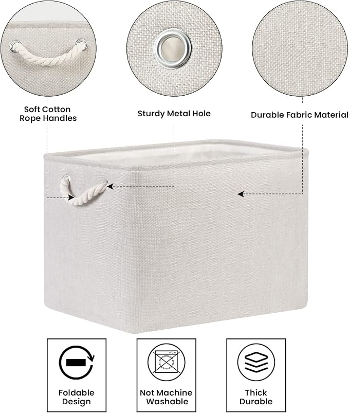 Bidtakay Large Fabric Storage Bins Beige Linen Closet Organizers Set of 2 - Image 8