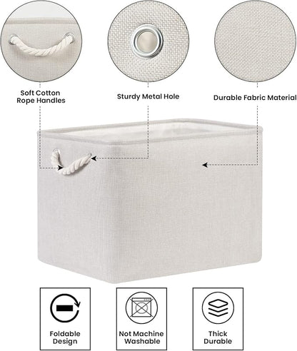 Bidtakay Large Fabric Storage Bins Beige Linen Closet Organizers Set of 2 - Image 8