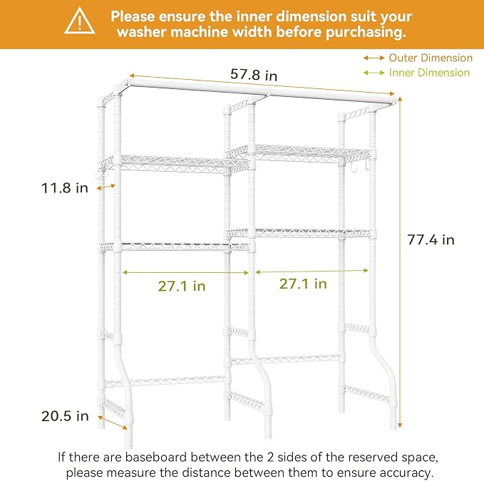 U14 Medium Over the Washer and Dryer Shelves, 4 Tiers Laundry Room Storage and - Image 3