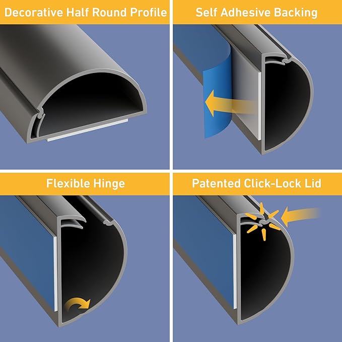 D-Line 157in Cord Cover Kit, Self-Adhesive Wire Hiders, Cable Raceway to Hide - Image 3