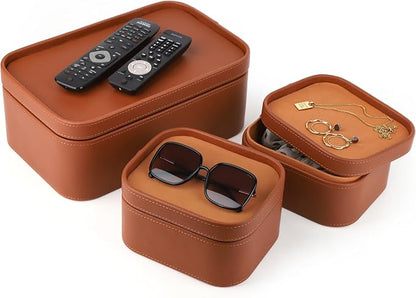 HofferRuffer Faux Leather Decorative Storage Boxes, Dust proof Storage Shelf - Image 3