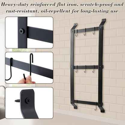MorningRo 37” Pot and Pan Hanging Rack Wall Mounted, 3 Tier Iron Vertical - Image 6