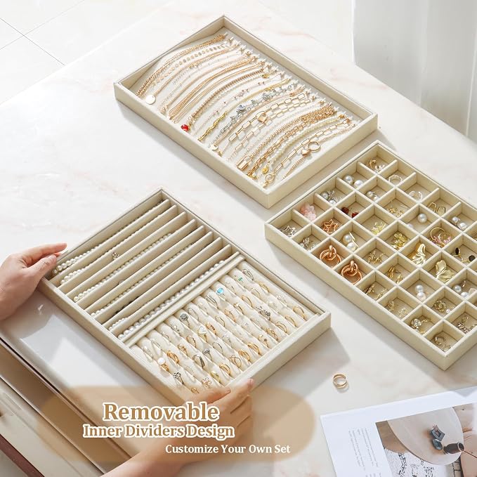 Large Velvet Jewelry Tray 2 Pack Stackable Jewelry Display Drawer Inserts Trays - Image 5