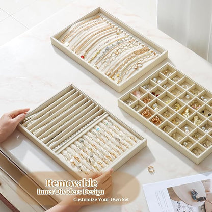 Large Velvet Jewelry Tray 2 Pack Stackable Jewelry Display Drawer Inserts Trays - Image 5