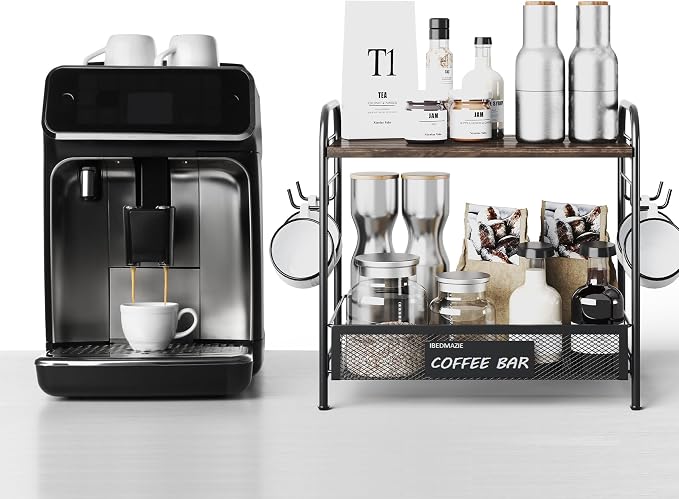 Coffee Bar Organizer for Countertop Station, Simple Assembly 2 Tier Shelf for - Image 6