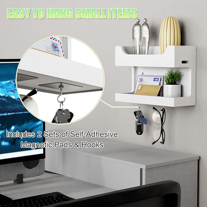 NiHome Wall Mounted Wooden Bedside Accessories Organizer, Double Tray Bedside - Image 5