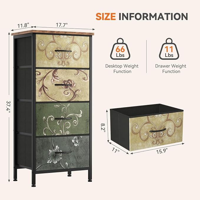 Sweetcrispy Dresser for Bedroom, 4 Drawer Storage Cabinet, Tall Nightstand | - Image 3